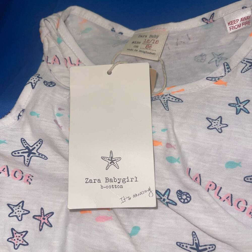 12-18 M Zara Baby Girl 'La Plage' Sea Print Sleeveless Cotton Tank Top - Picture 3 of 5